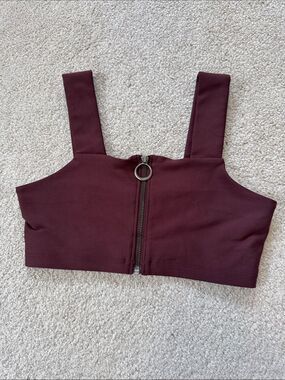 alo Yoga Front Zip Fast Bra Maroon/Burgundy Size S